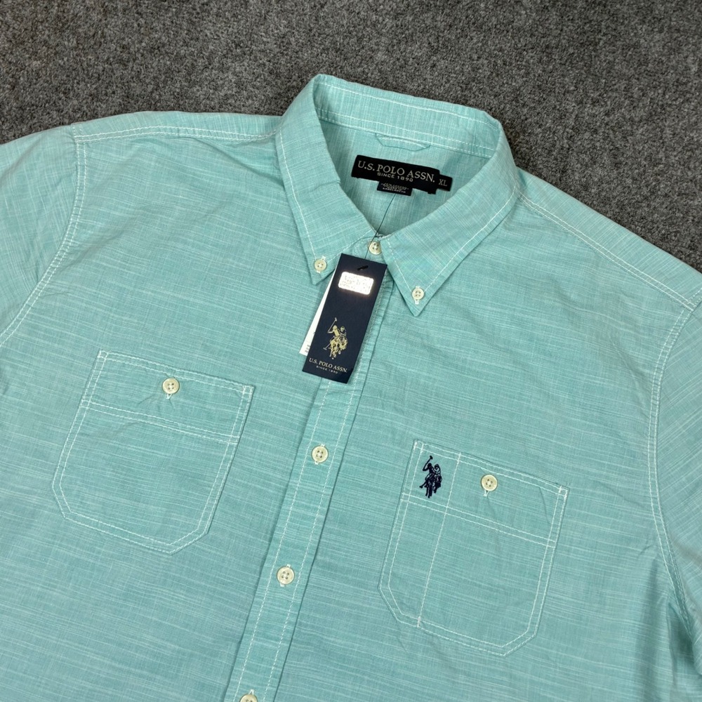 US Polo Assn Mens Size XL Short Sleeve Button Up Shirt Aqua Mint Green NEW NWT